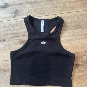 ALO Yoga black Ribbed Tank Top (cropped)